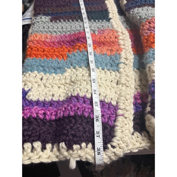 Rare One Of One Merino Wool Hand Crochet Luxury Granny Hooded Cardigan L-XXL - Picture 7 of 10